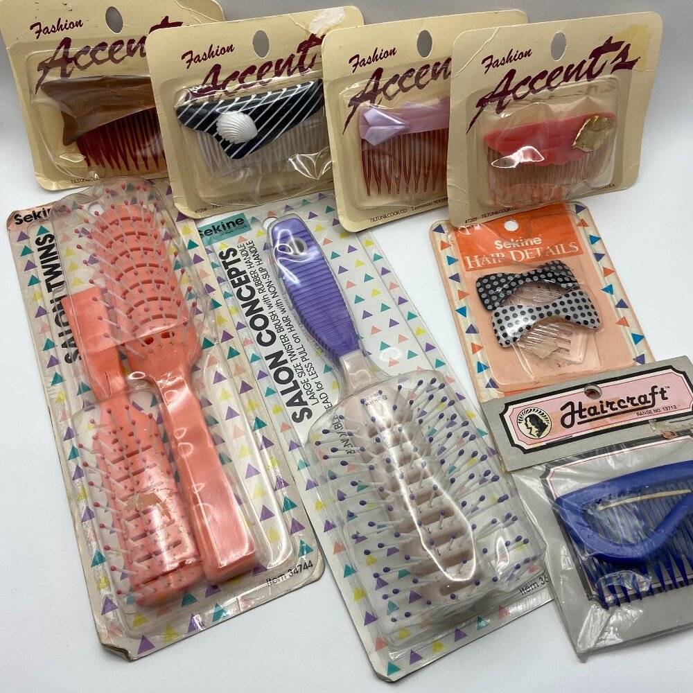 Vintage Lot of  8 1980 to 1990 Hair Brushes and Hair Combs New Old Stock Sekine